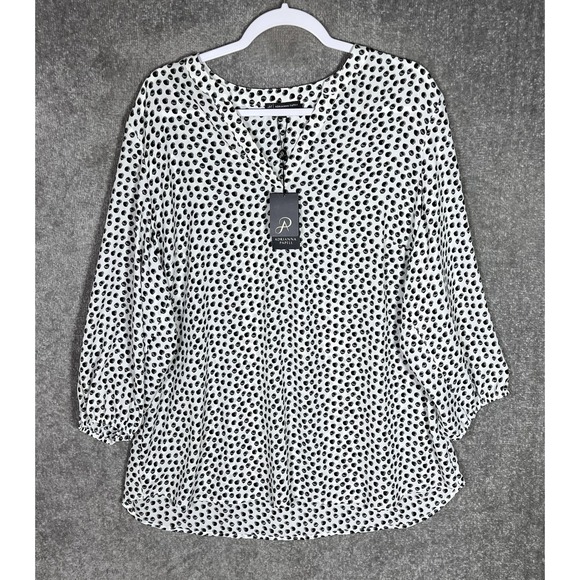 Adrianna Papell Tops - Adrianna Papell Blouse Top  Womens Sz 1X White Gray Black Geo Dot 3/4 Sleeve New
